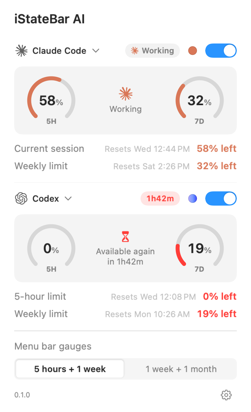 تفاصيل iStateBar AI لـ Claude وCodex